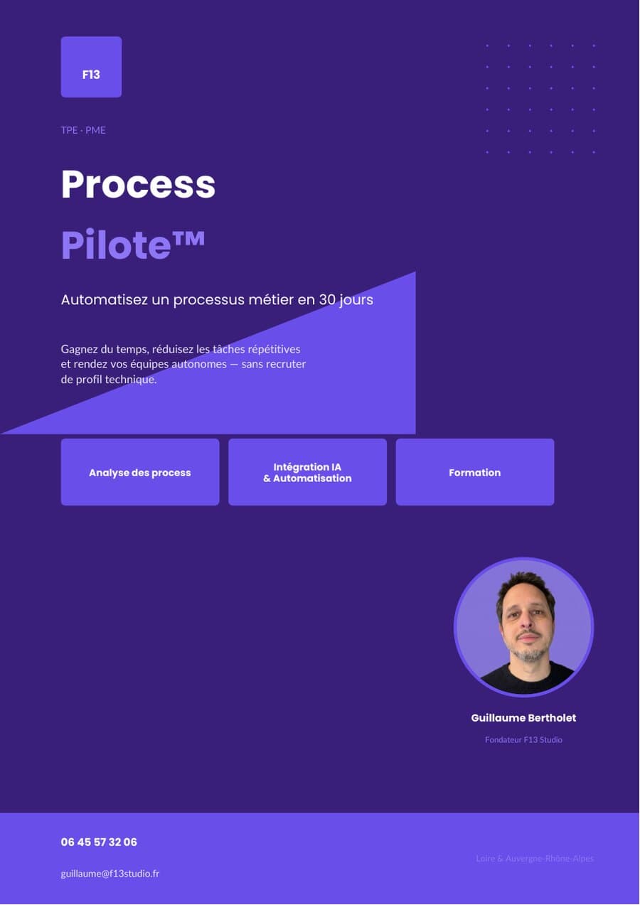Couverture de la fiche offre Process Pilote, F13 Studio